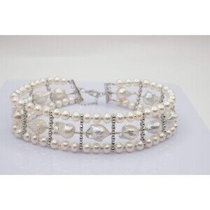 14.5” White Baroque Pearl Collar 3 Row Luxury Statement Wedding Choker
